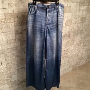 Wide Leg Blue Denim Sweat Pants NWT